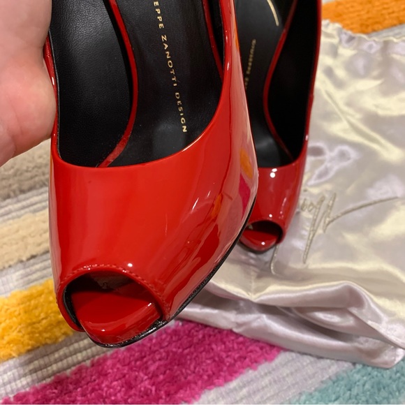 GIUSEPPE ZANOTTI Red Patent Peep Toe Heels Pumps 38 I56067 - Picture 12 of 16